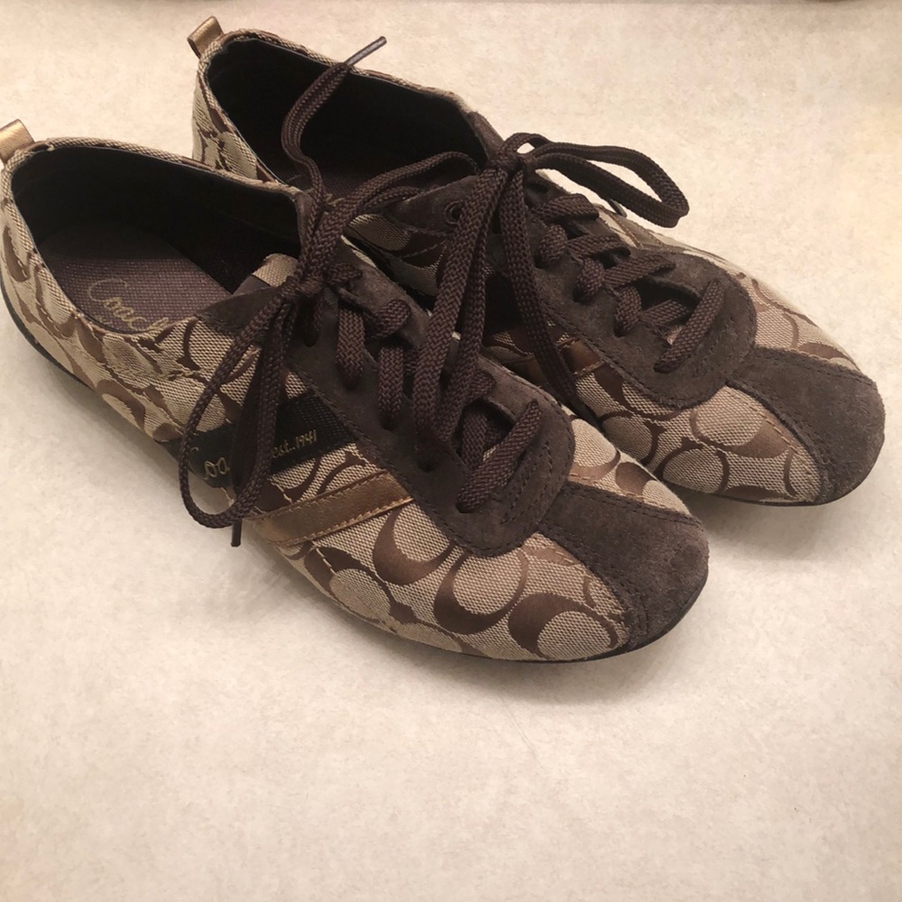 Brown and gold Coach Bowling Sneakers